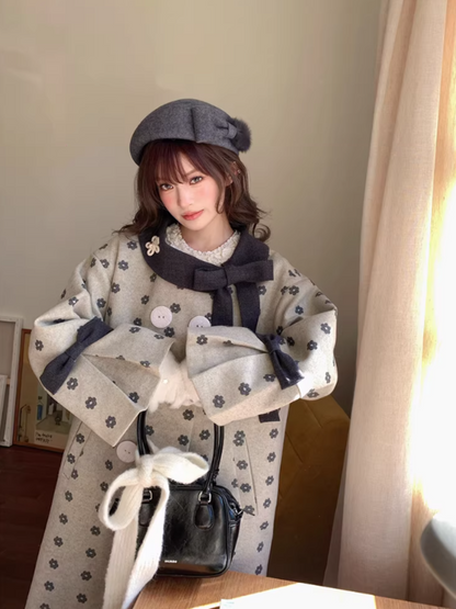 阮阮自制 - "Mild Butterfly" Bow-Embroidered Padded Wool-Blend Winter Coat
