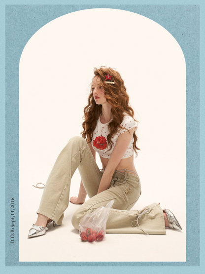 "Strawberry Sugar Mood" Fitted Raglan Crop Tee WE982