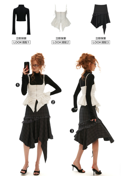 MAMC - White Distressed Fishbone Corset Tank Top
