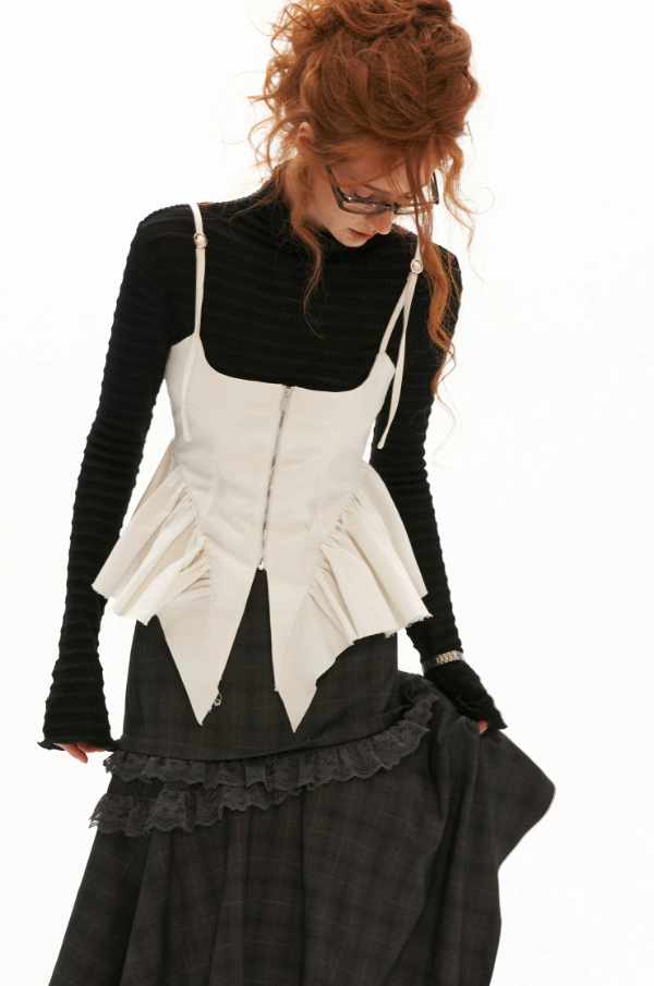 MAMC - White Distressed Fishbone Corset Tank Top