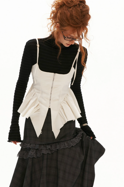 MAMC - White Distressed Fishbone Corset Tank Top