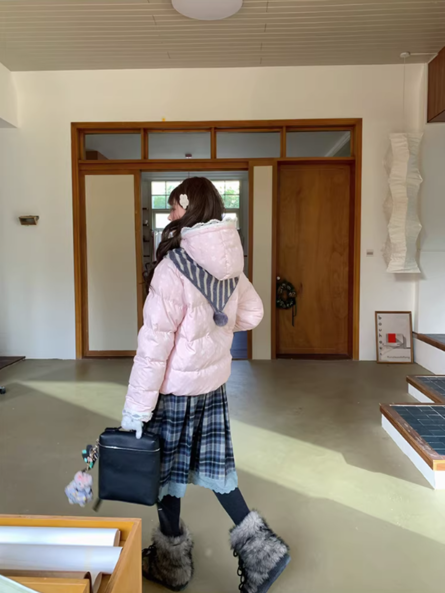 阮阮自制 - "Cherry Amber Star" Star Hooded White Duck Down Jacket