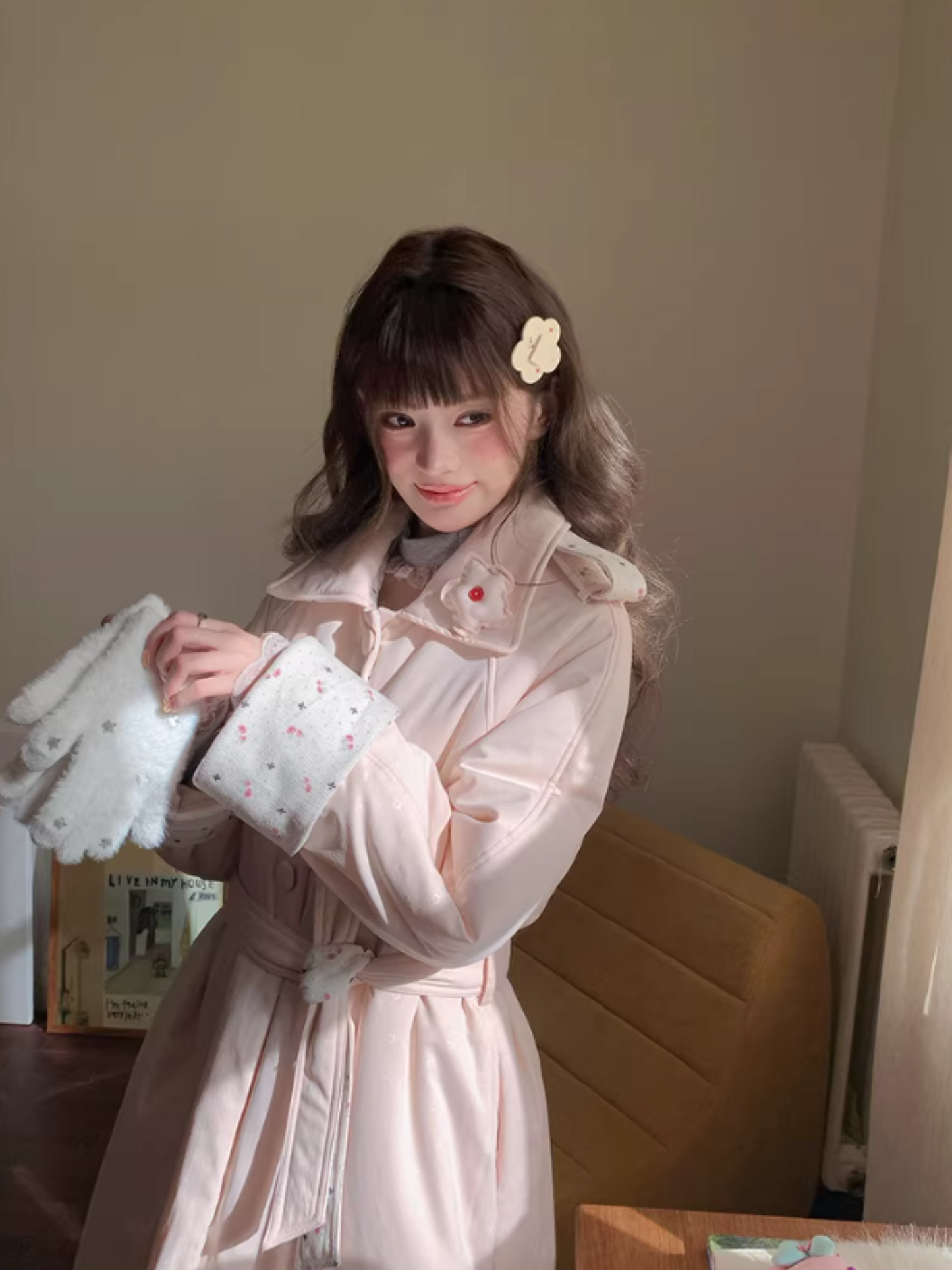 阮阮自制 - Honey Blossom Blush Floral Long Puffer Jacket