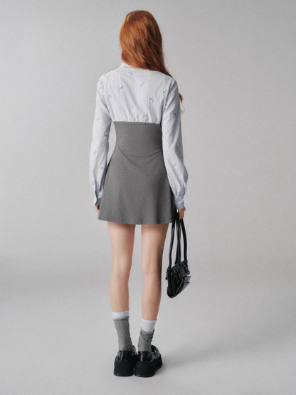"奶油茉莉" Preppy Knit-Paneled Mini Dress