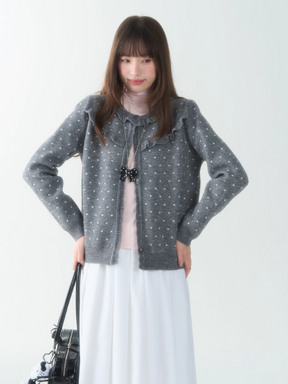 罐头士多所 - "Sweet Mist" Grey Polka Dot Knit Cardigan