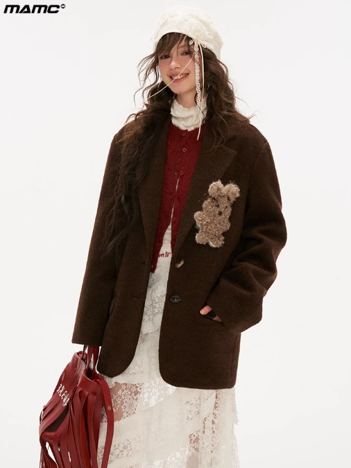 MAMC - Brown Wool Blend Bunny Detail Blazer