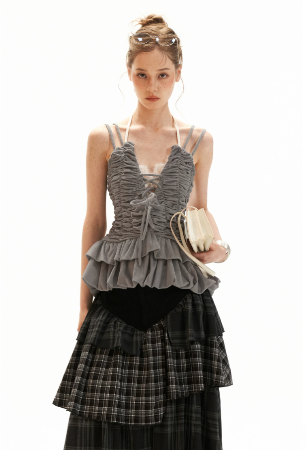Ruched Ribbon Corset Cami Set WE995