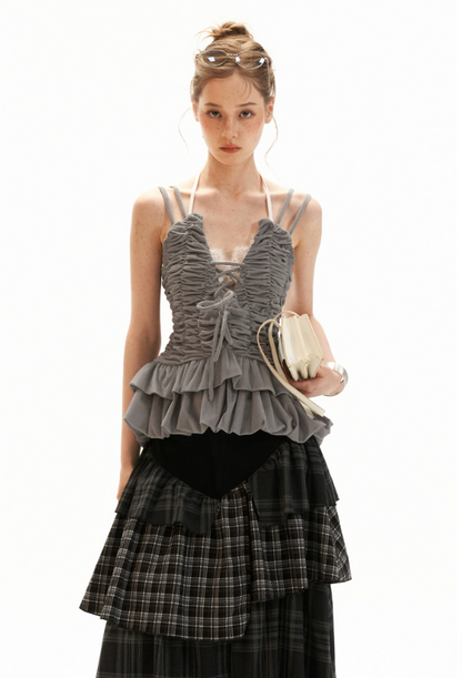 Ruched Ribbon Corset Cami Set WE995