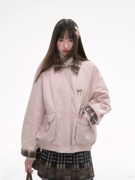 '粉雾狙击' Vintage Soft Girl Color-Block Padded Jacket