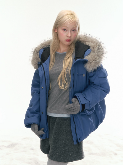 "Cloud Drift Guide" Deep Gray-Blue Puff-Parka Down Coat LL2025441
