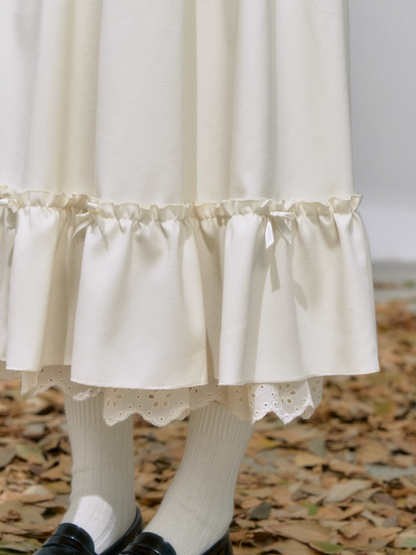 "软绒蓓蕾" Ivory Ruffle Midi Skirt