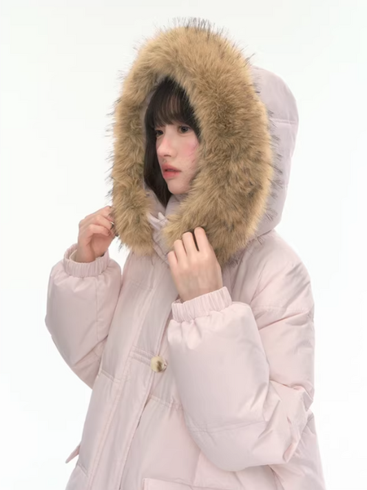 "First Snowfall" Sakura Pink Mid-Length Down Jacket LL2025473
