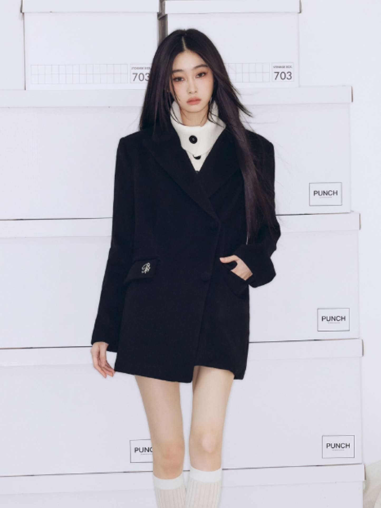 PCH - Faux Two-Piece Notched Lapel Woolen Blazer