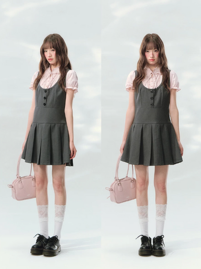 “Sweet Grey Diary” Layered Academy Pleated Dress LL2026142