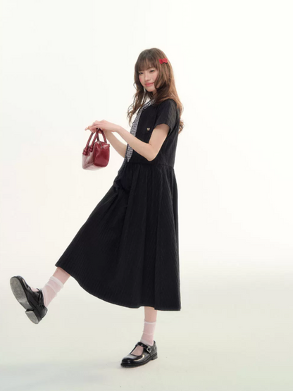 "Summer Ribbon Letter" Tie-Neck Preppy Dress LL2026016