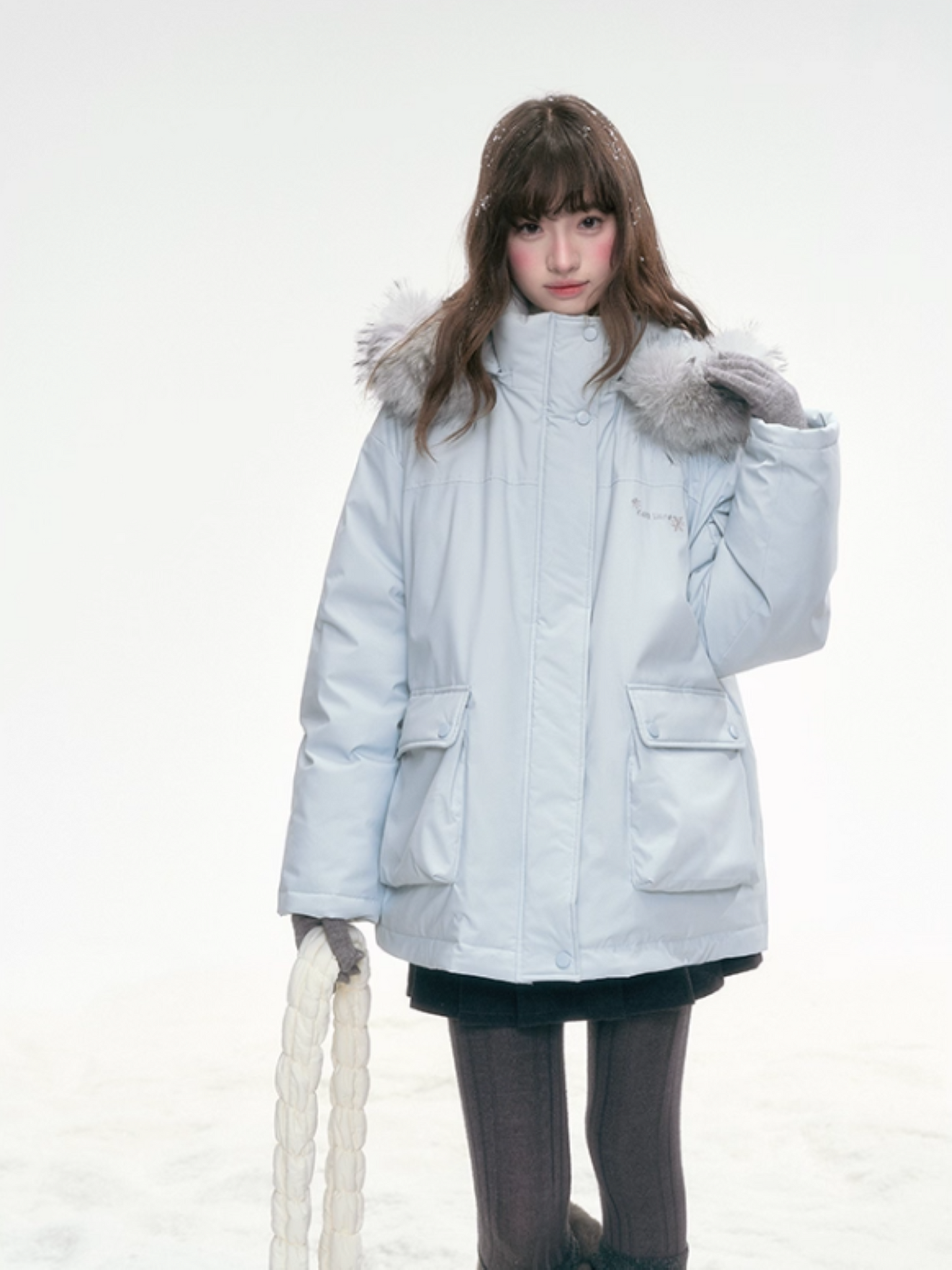 "Winter Serenade" Detachable Fur-Trim Parka – Glacier Blue LL2025315
