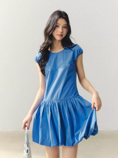 Ocean Bloom Royal Blue Bubble Hem Dress LL2026019