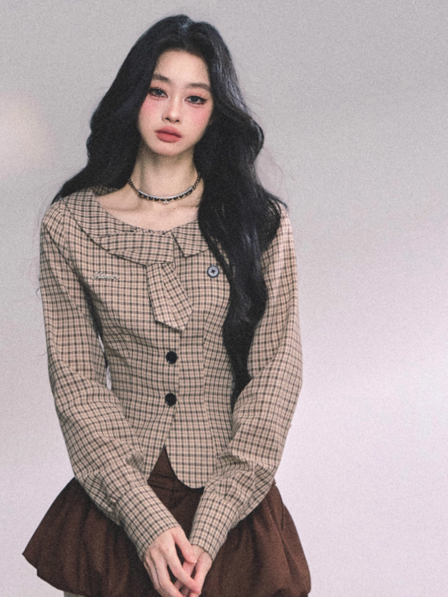 少也眼 Ingle Art American Plaid Long Sleeve Shirt Tee