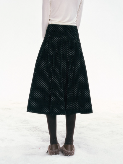 "Polka Waltz" Corduroy Pleated Skirt – Black/White Dot SJ2025333