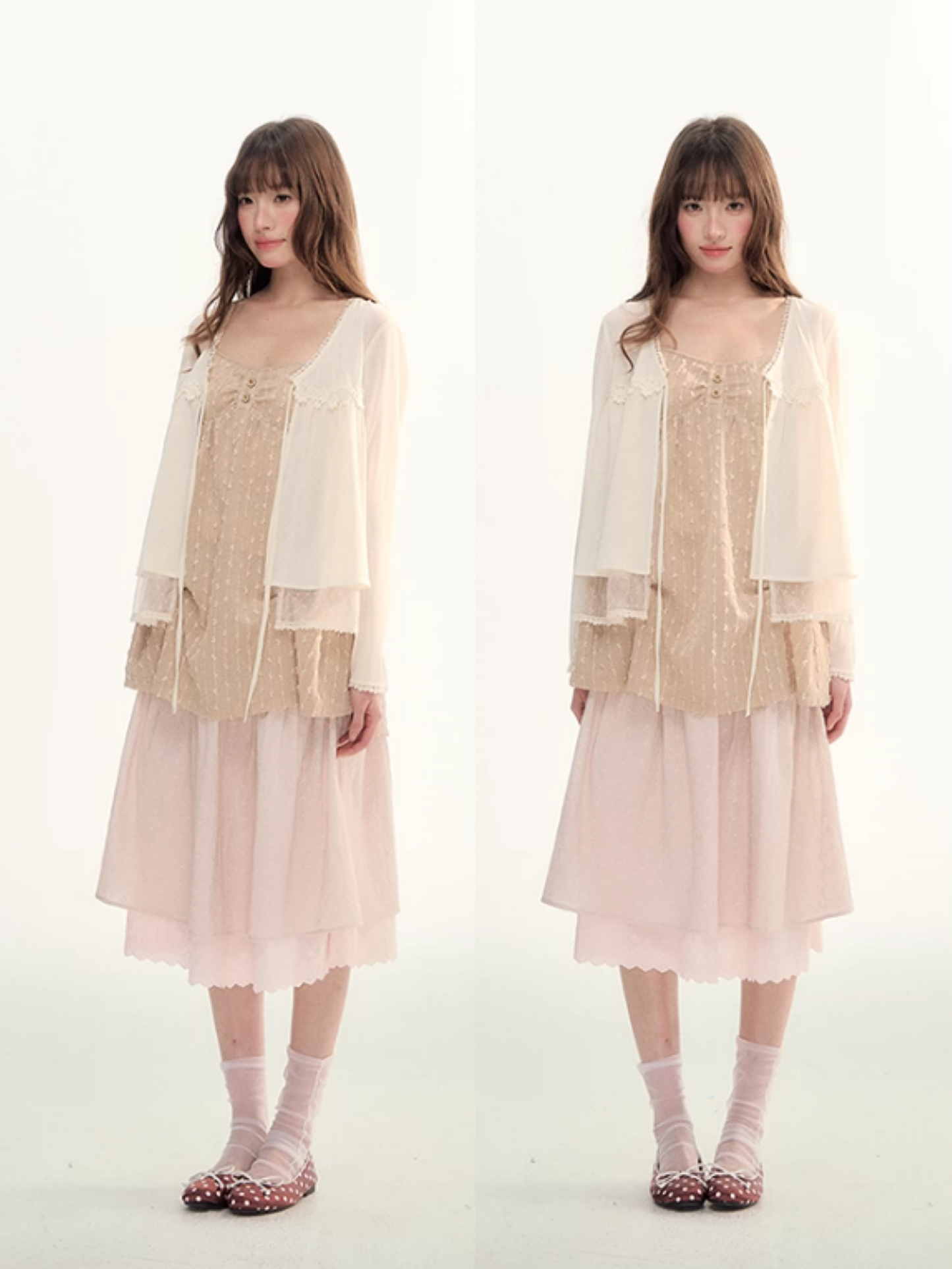 Soft Lace Tie-Front Cardigan & Cami Set LL2026100