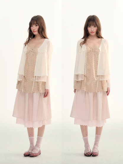 Soft Lace Tie-Front Cardigan & Cami Set LL2026100