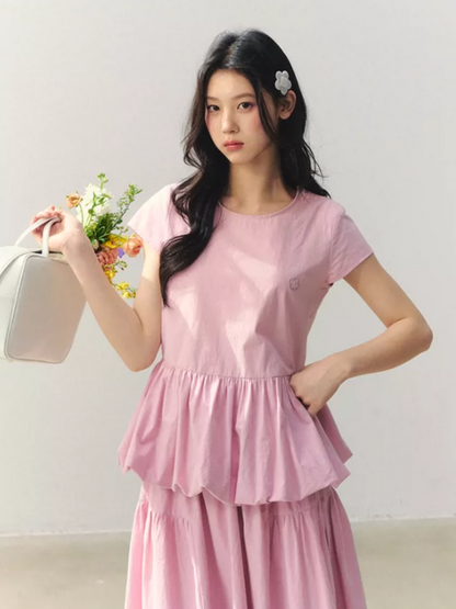 "Raspberry Bloom Letter" Sleeveless Top & Bubble Skirt Set SJ2026018
