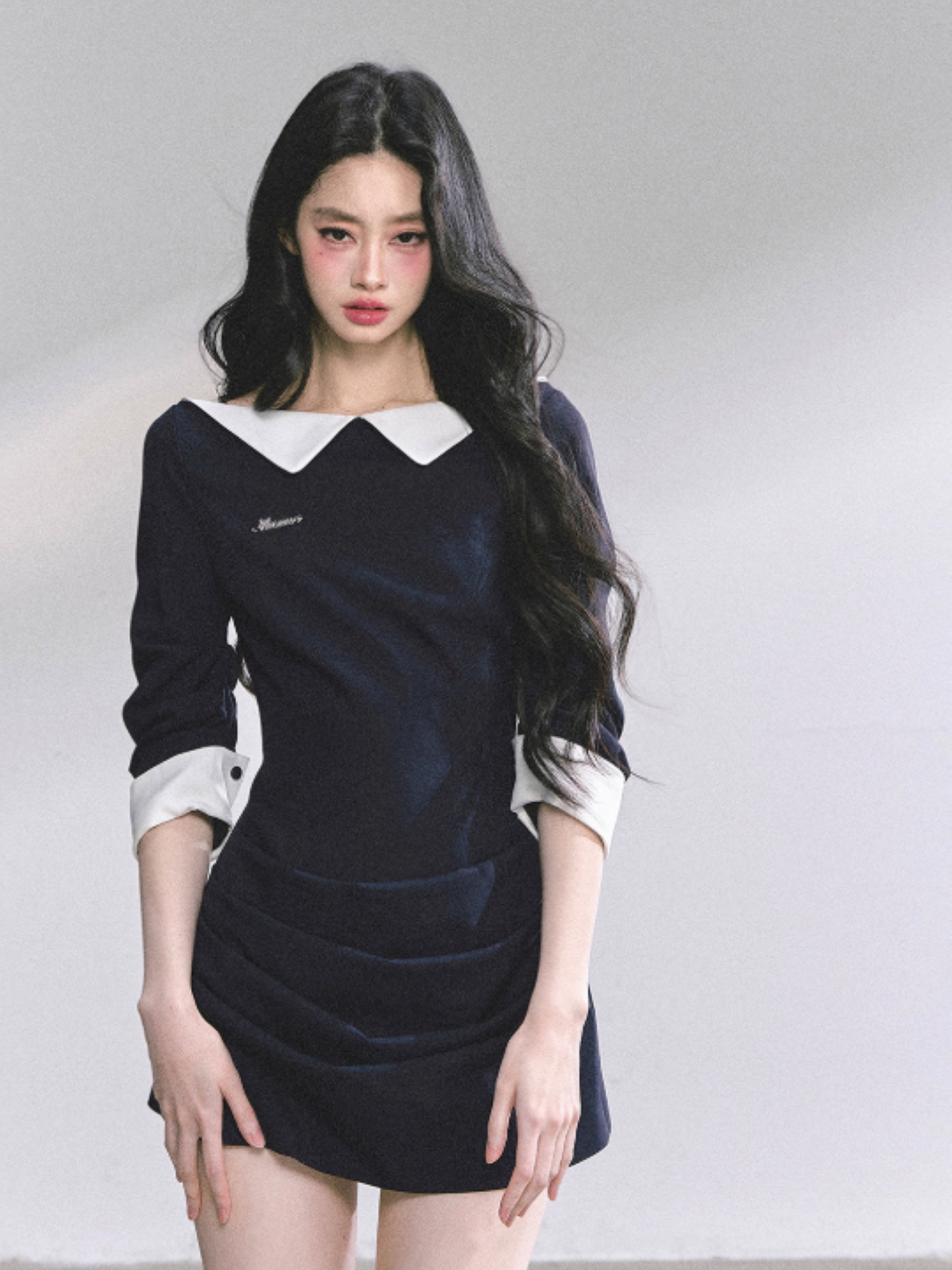 少也眼 Navy Blue High-End Hepburn Style Sexy Bodycon Mini Dress