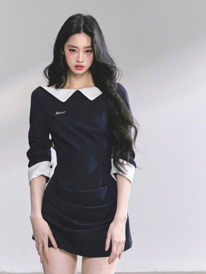 少也眼 Navy Blue High-End Hepburn Style Sexy Bodycon Mini Dress