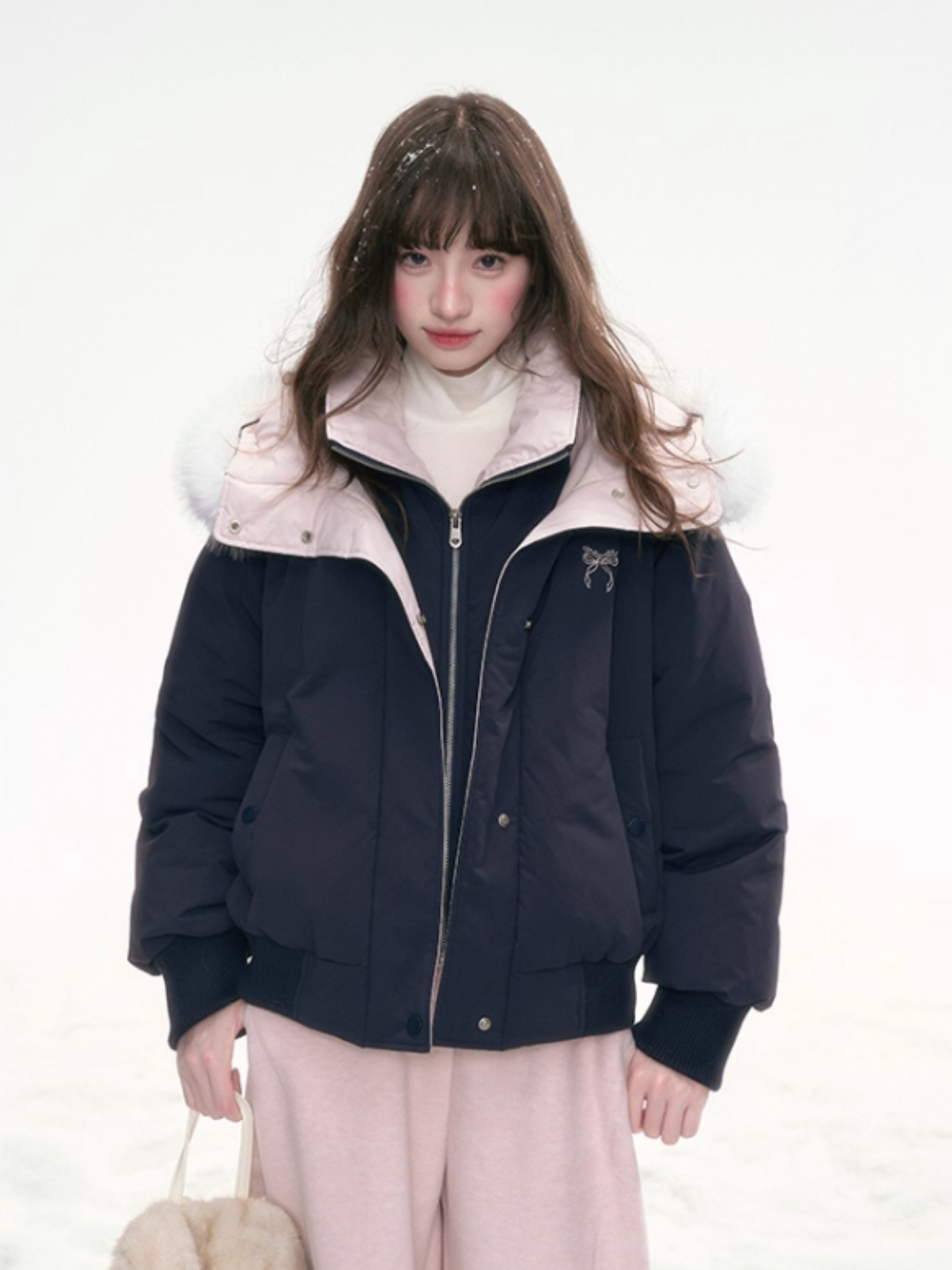 "Snow Velvet Sweetberry" Layered Down Jacket – Navy LL2025324