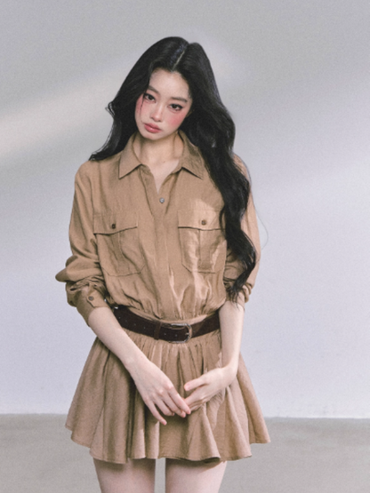 少也眼 Hepburn-Inspired Puff Mini Utility Dress