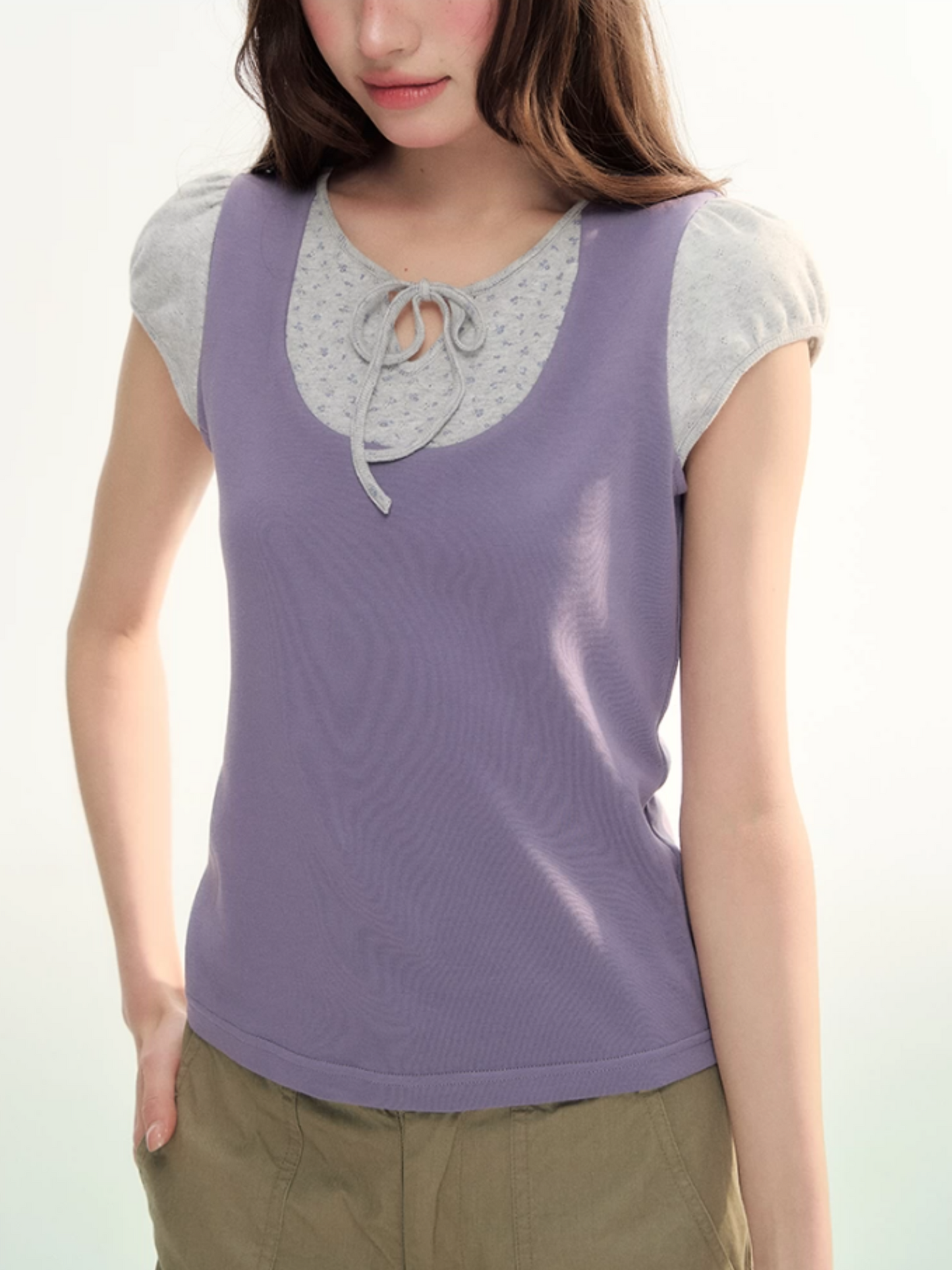 Contrast Trim Puff Sleeve Knit Top LL2026071