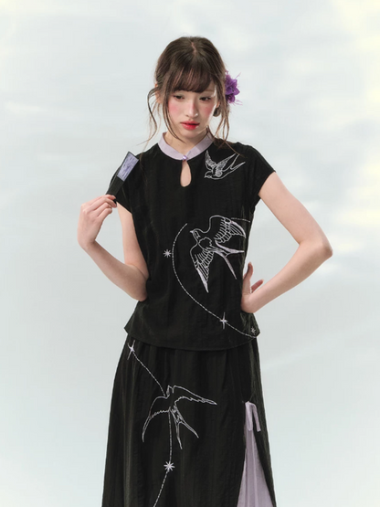 “Swallow Star Path” Modern Chinese Embroidered Skirt Set GZ2026167