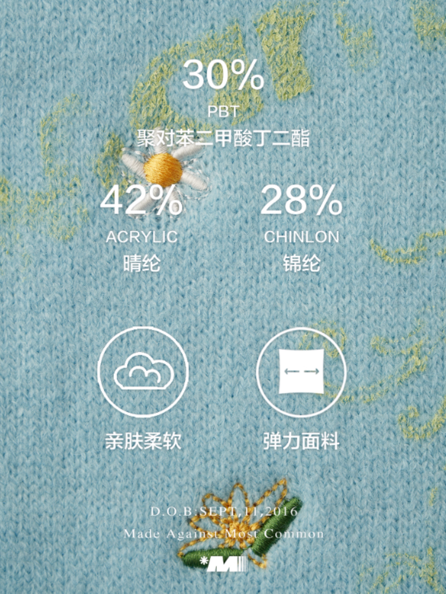 MAMC - Floral Embroidered Knit Sweater (Sky Blue)