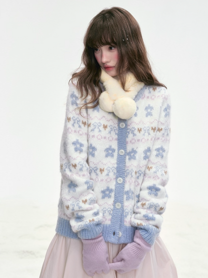 "Indigo Bloom" Retro Knit Cardigan LL2025306