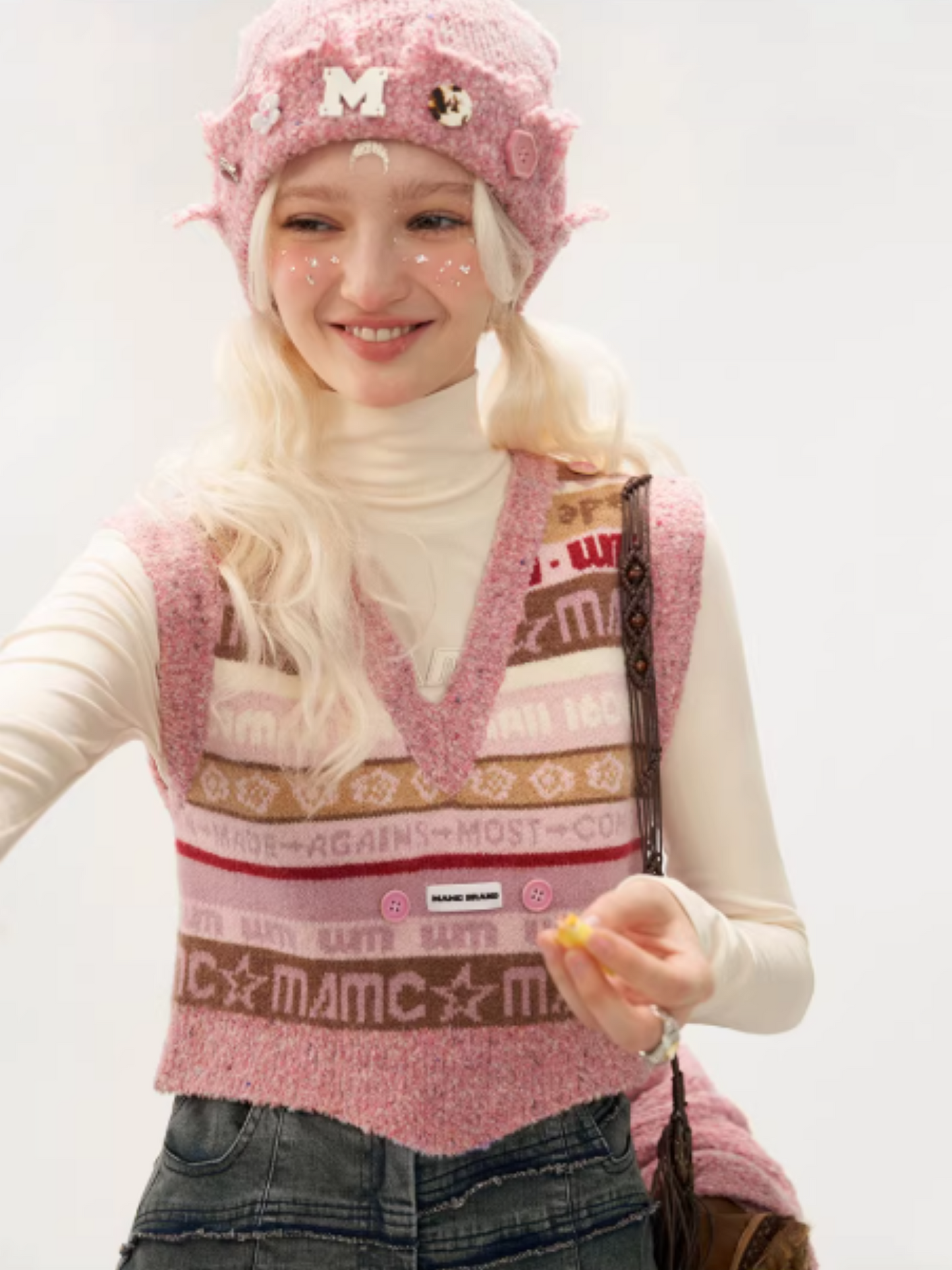 MAMC - Pink Logo Knit Beanie Hat WE212