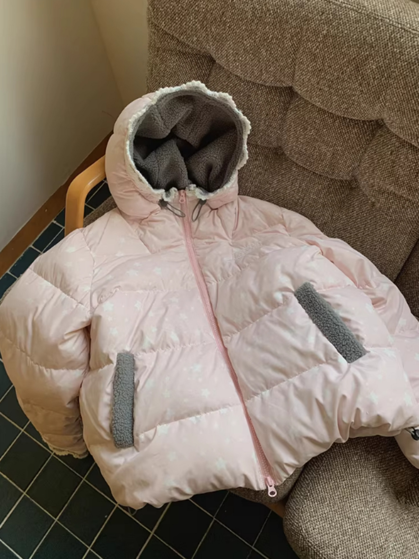 阮阮自制 - "Cherry Amber Star" Star Hooded White Duck Down Jacket