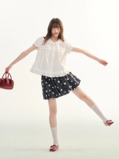 Soft Curl Peter Pan Puff Sleeve Blouse WW2026110