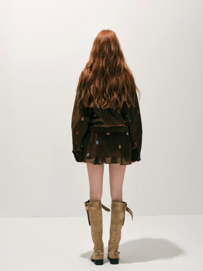 "秋风之廓" Embroidered Cotton Belted Trench Jacket