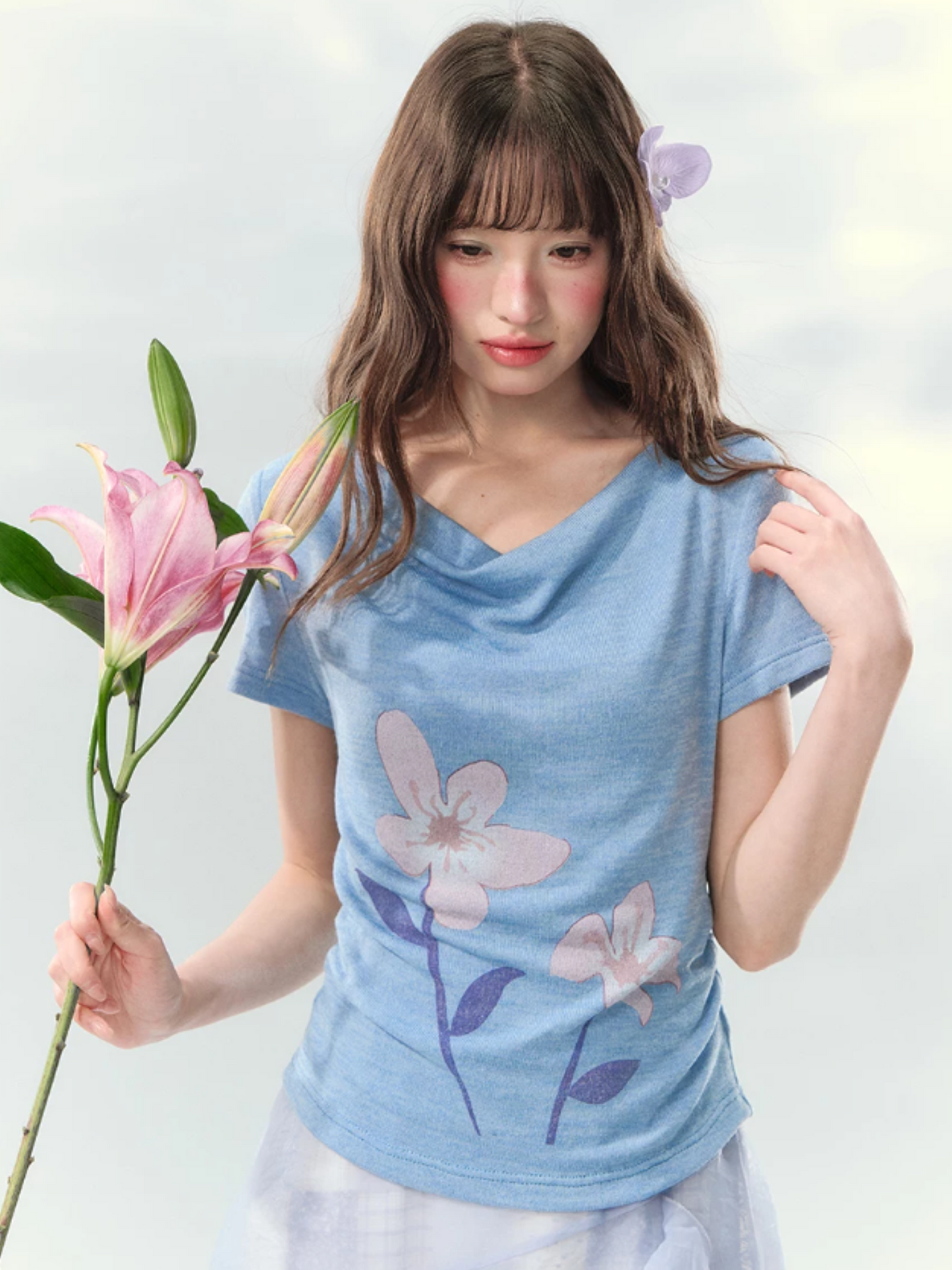“Blossoms on Mallow” Lavender Patchwork Skirt Set WW2026082