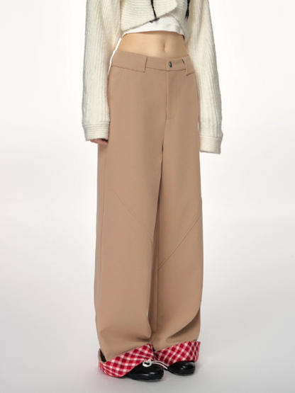 PCH - Khaki Plaid Cuffed Wide-Leg Pants