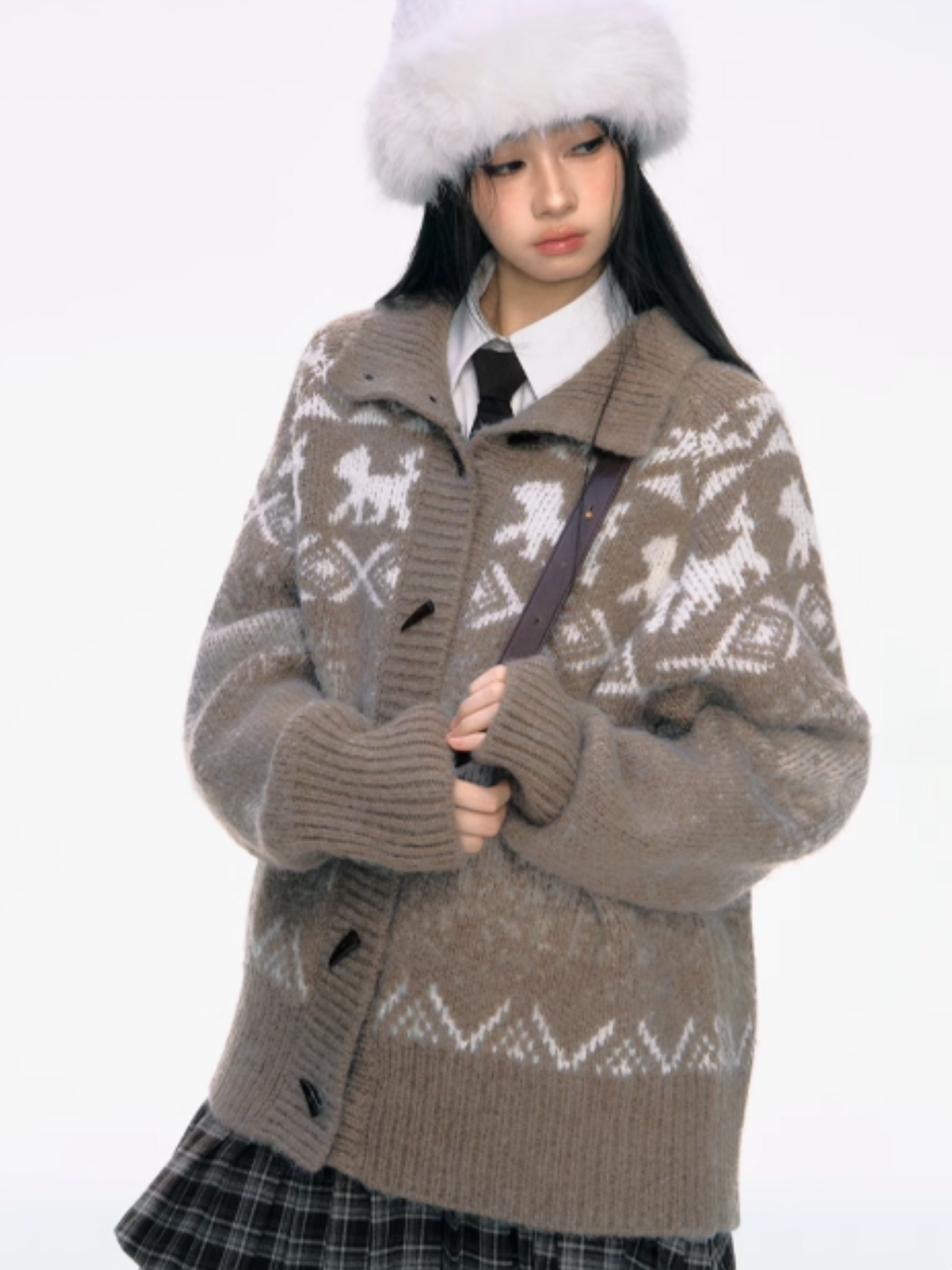 PCH - Camel High-Neck Knit Cardigan with Toggle Buttons