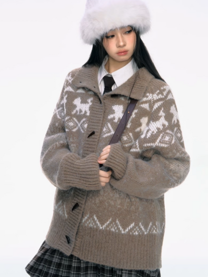 PCH - Camel High-Neck Knit Cardigan with Toggle Buttons