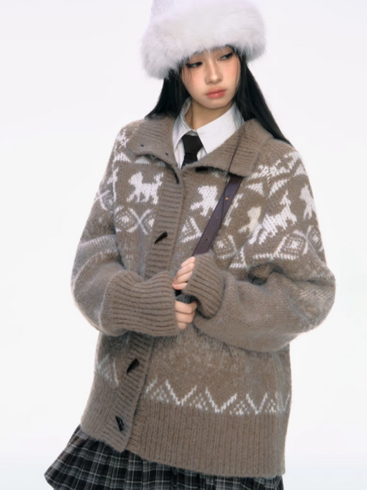 PCH - Camel High-Neck Knit Cardigan with Toggle Buttons