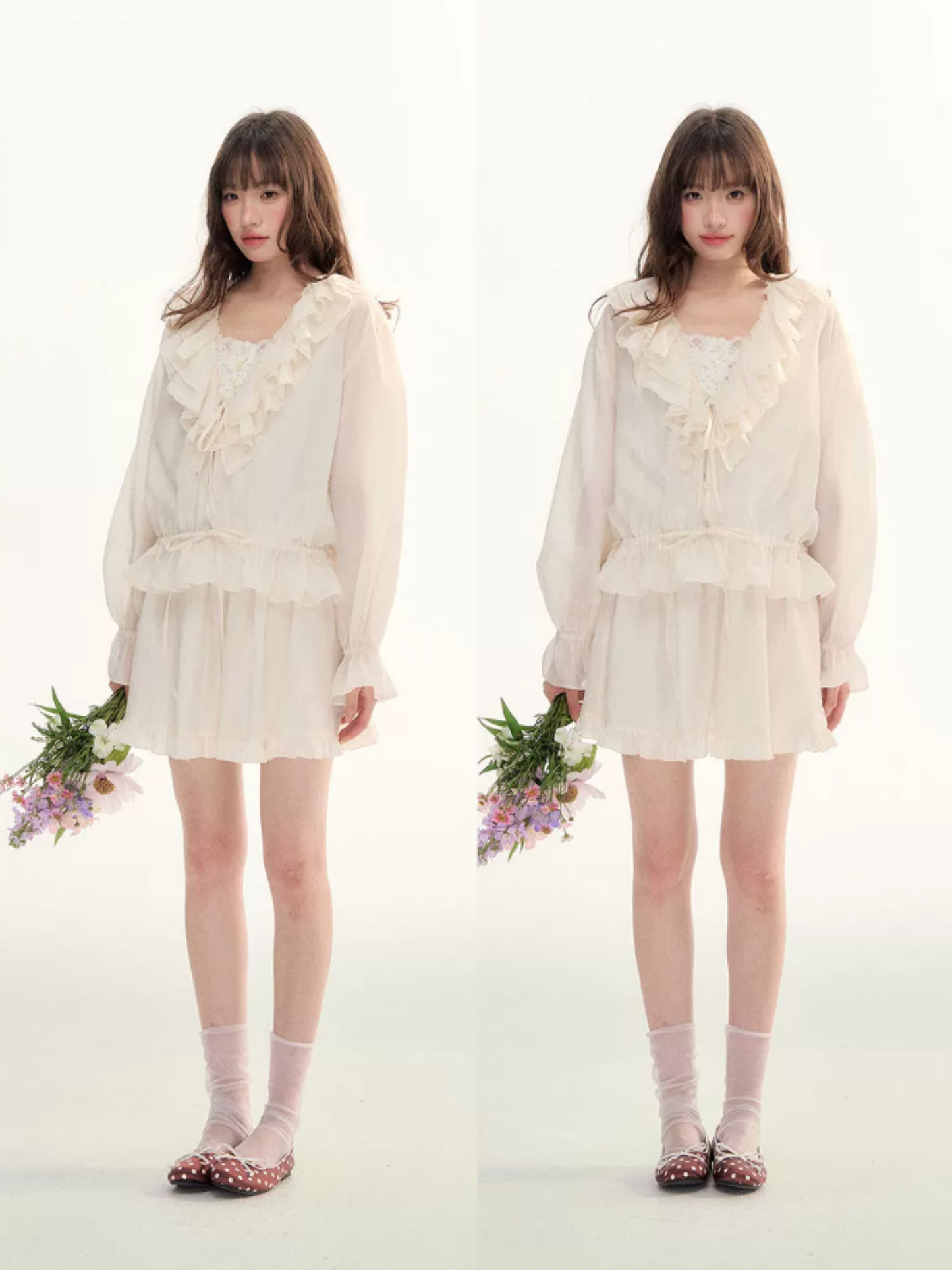 Camellia Mist Ruffle Cardigan & Mini Skirt Set WW2026107