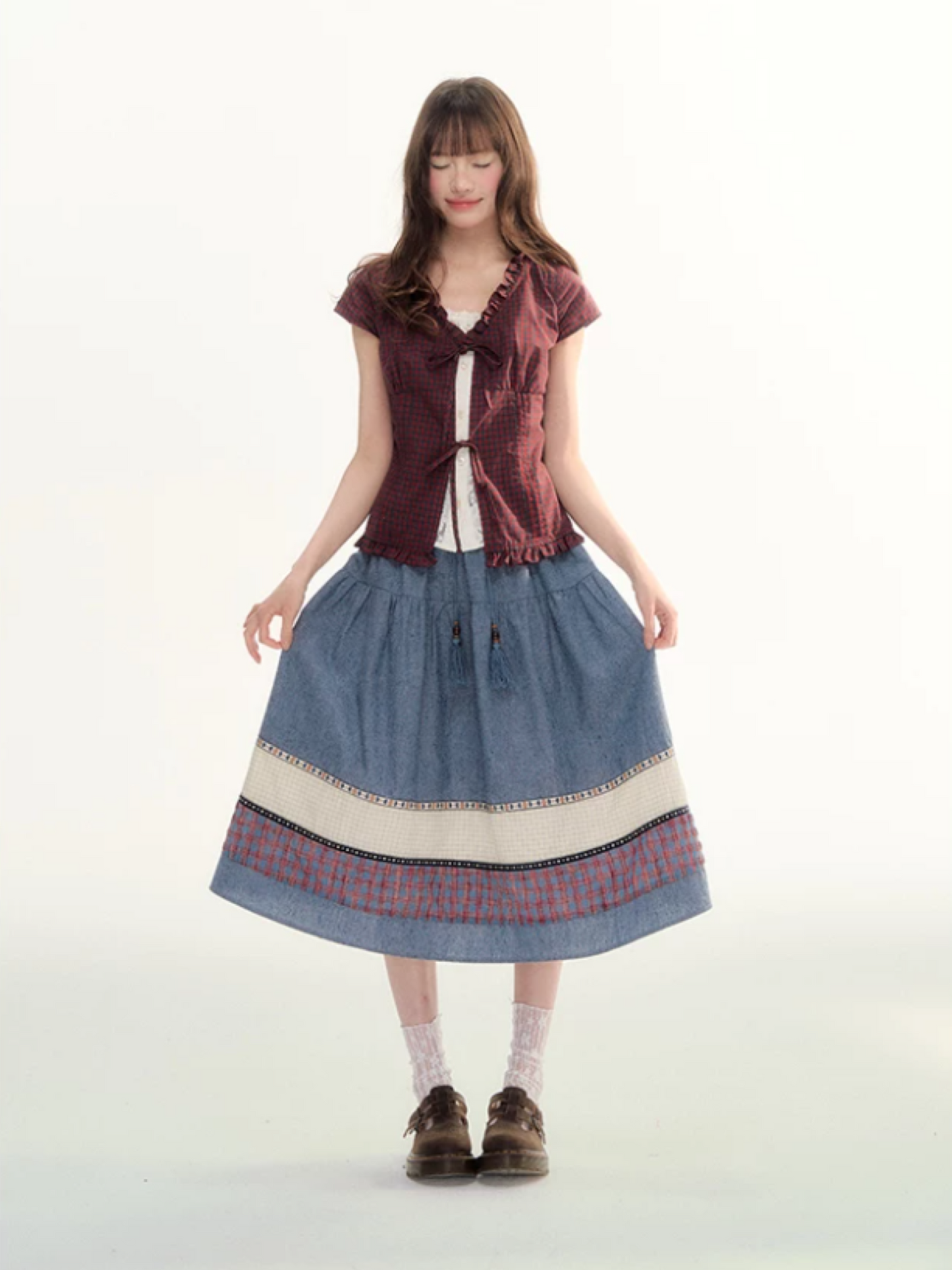 Boho Patchwork Tassel Maxi Skirt WW2026087