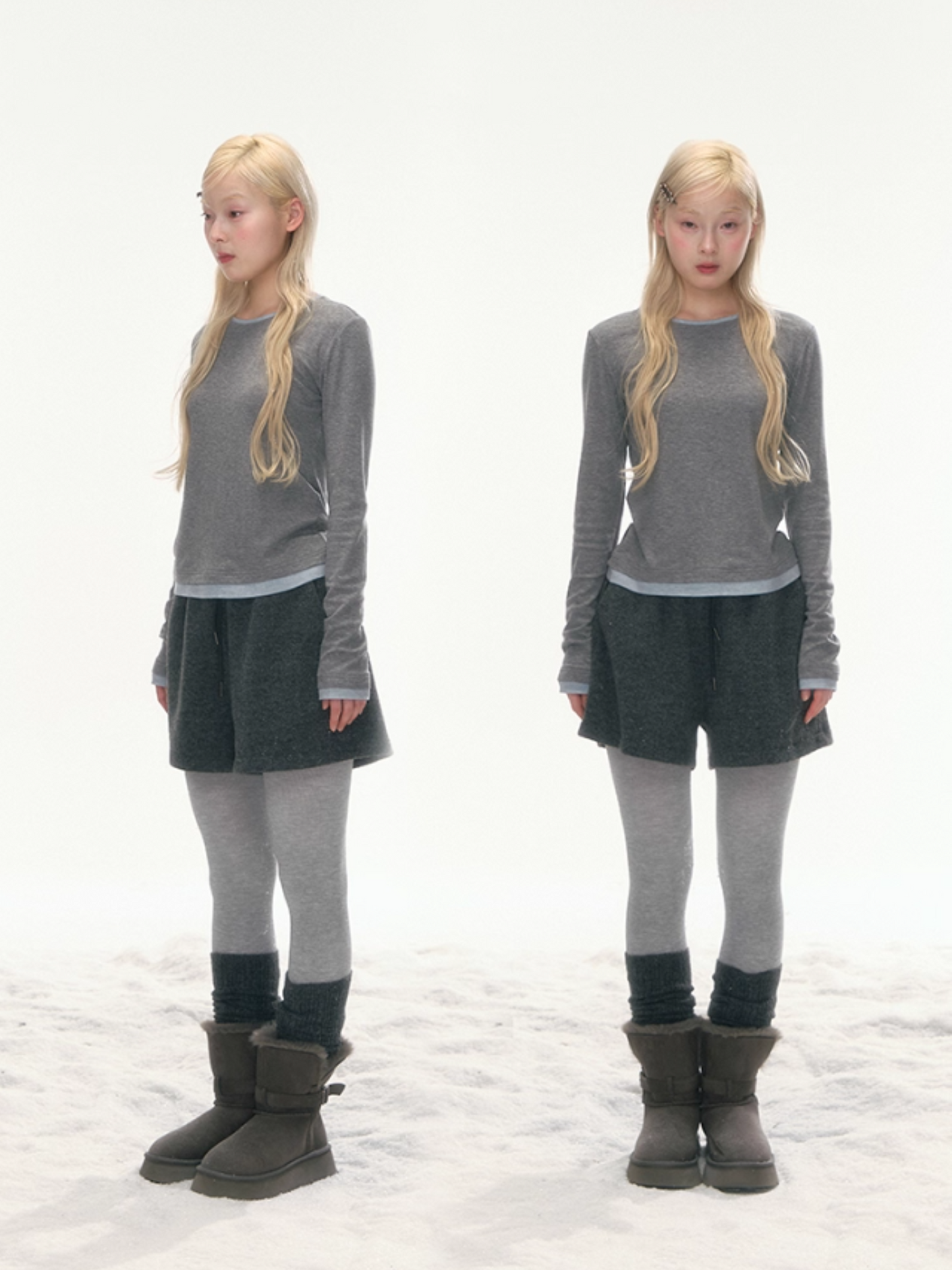 "Cream Cloud" Gray - Blue Colorblock Wool Knit Top LL2025471