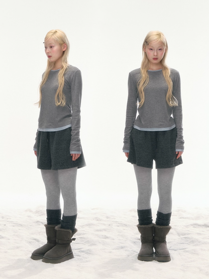 "Cream Cloud" Gray - Blue Colorblock Wool Knit Top LL2025471