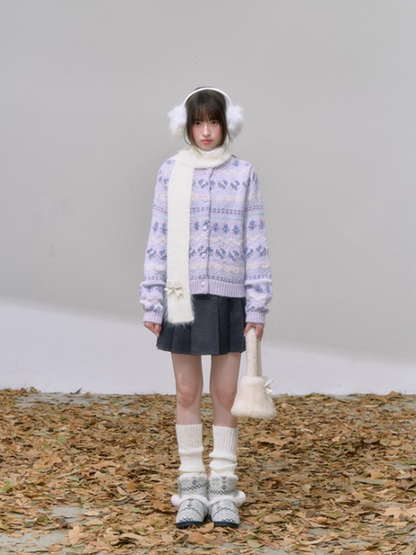 "紫韵浮纹" Purple Fair Isle Knit Cardigan