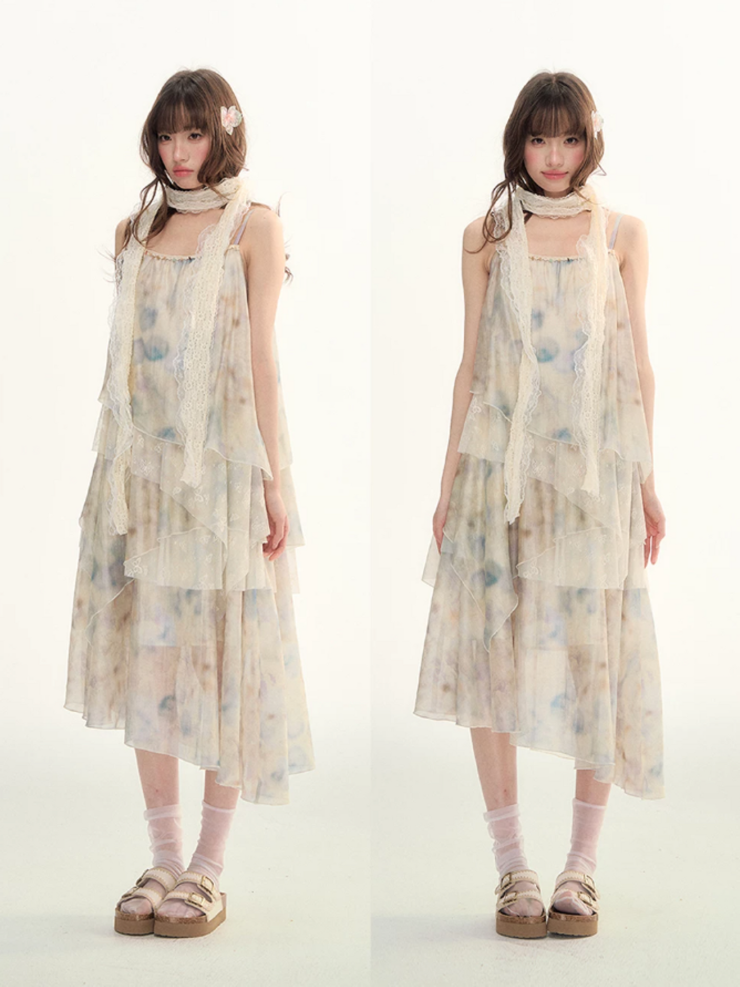 Soft Beige Layered Lace Slip Dress LL2026096