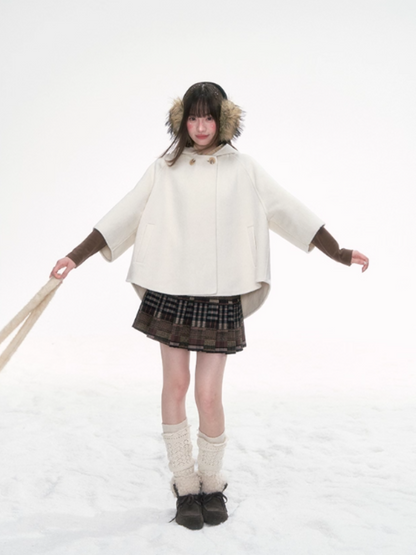 '榛果棋盘格' Brown Plaid Patchwork Skirt